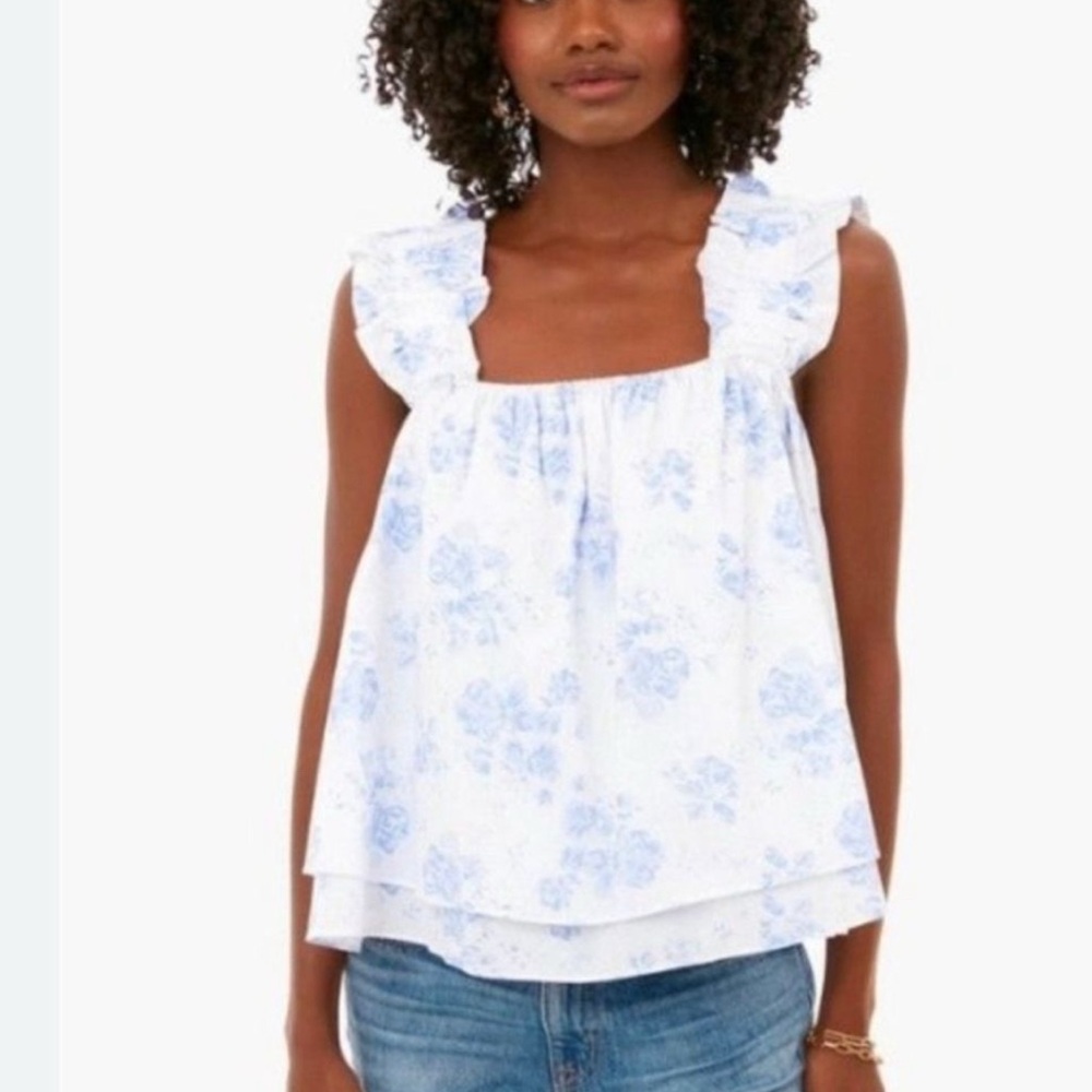 Floral Blue and White Tank Top
